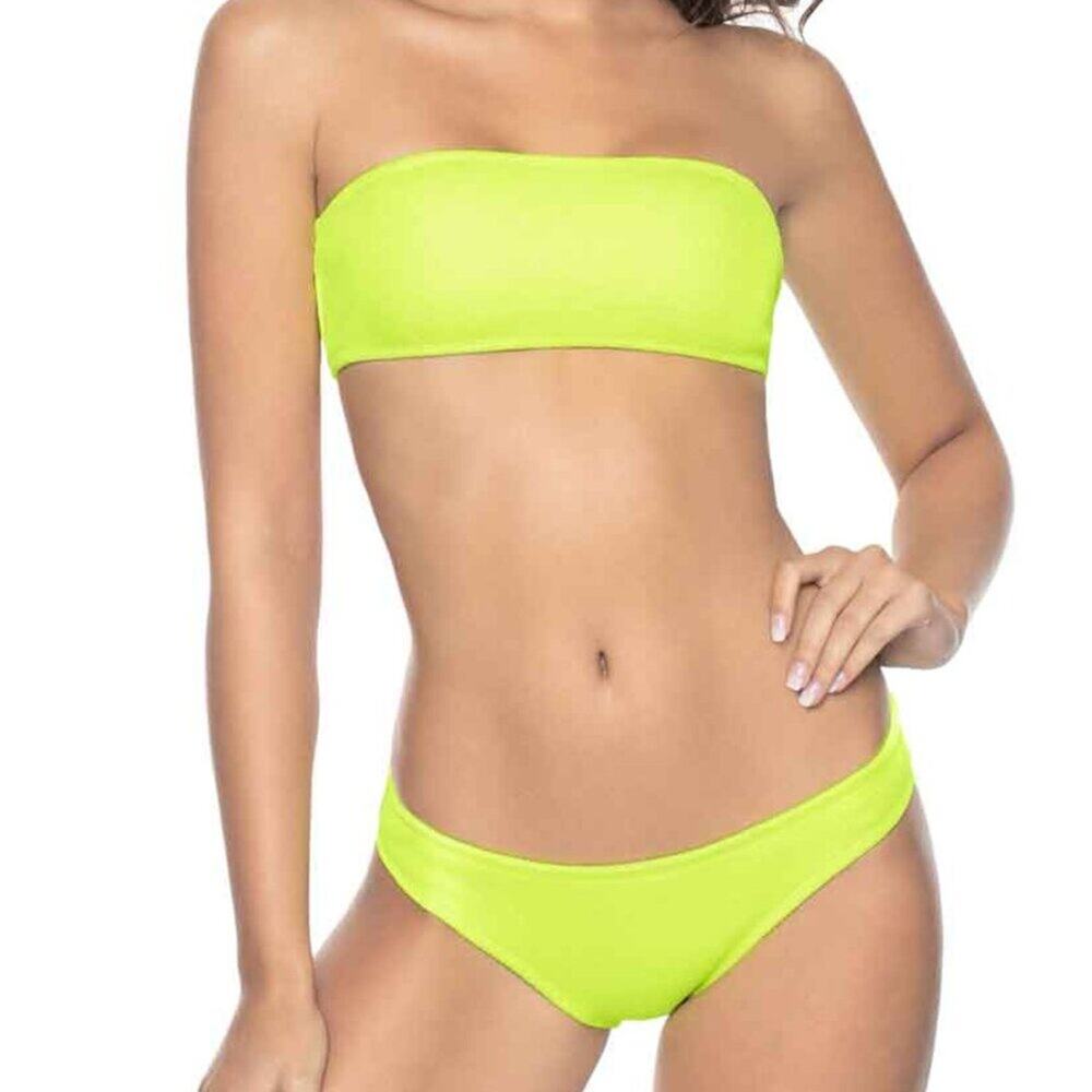 PILYQ Tube Bandeau Bikini Top and Full Bikini Bottom in Pineapple Reef Terry S